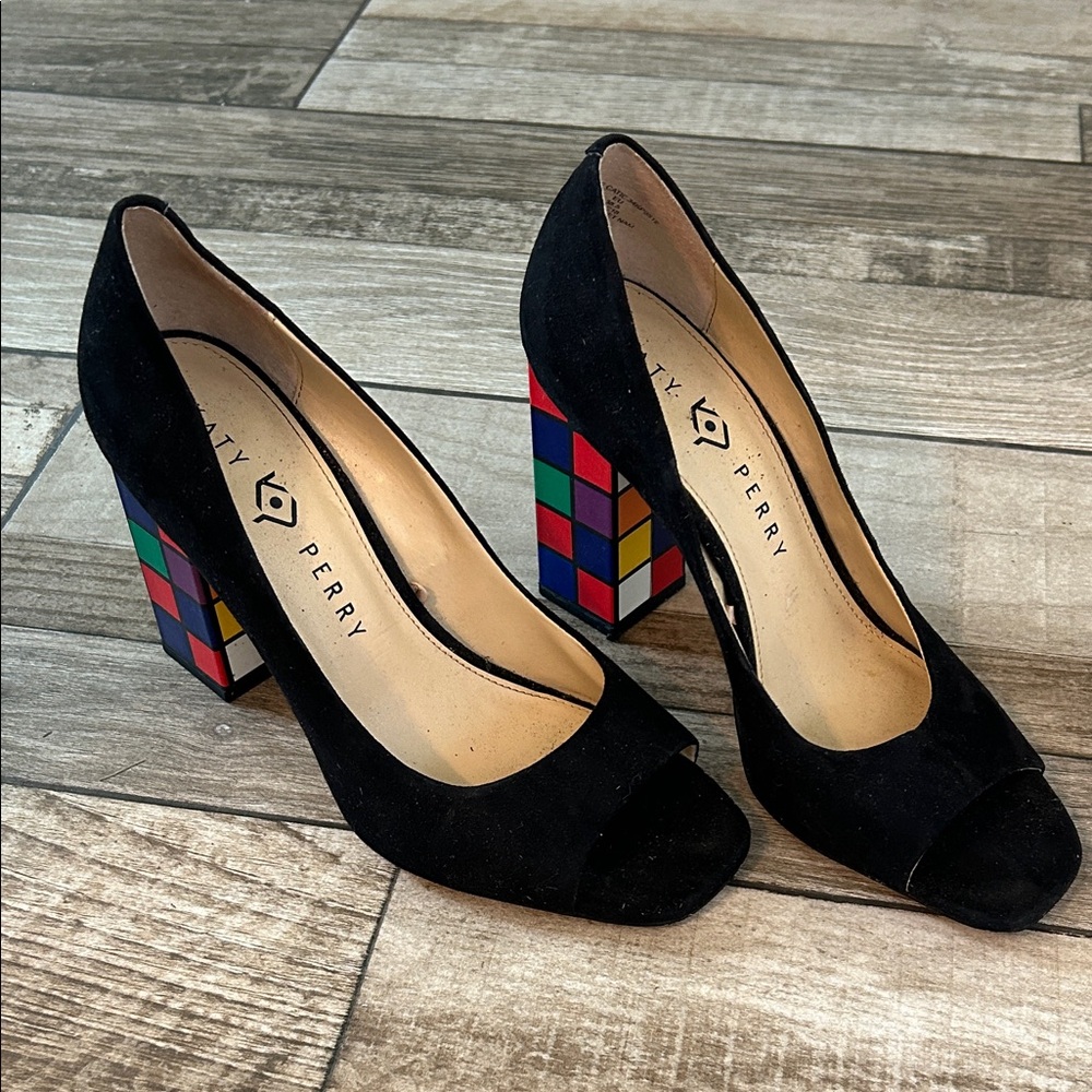 Katy Perry Collections Black Heels with Multicolor Block Heel